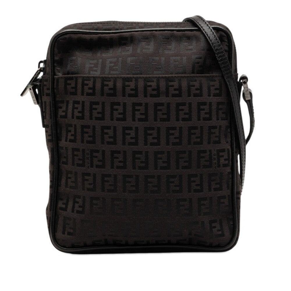 Fendi Zucchino Crossbody Bag Leather Shoulder Bag Black